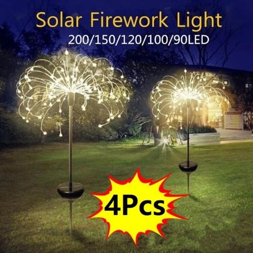 Kit 4 Led Luz Solar De Diente De León Al Aire Libre 120led