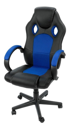 Imagen 1 de 2 de Silla de escritorio Onof AGTGM gamer ergonómica negra y azul con tapizado de cuero sintético