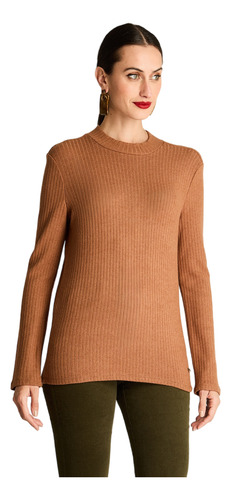 Polera Rib Cuello Mock Camel Mujer Moda Invierno Hasta Xxxl