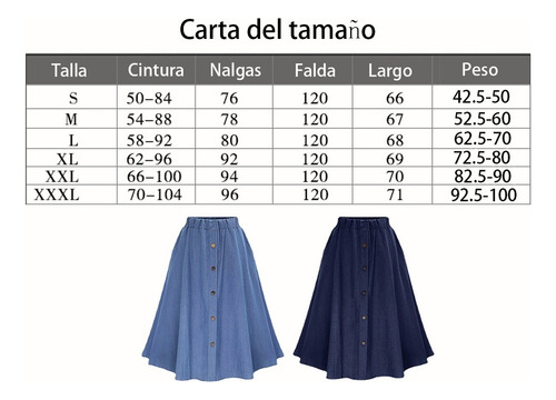 Falda Larga De Mezclilla Corte A Con Botones Mujer Moda