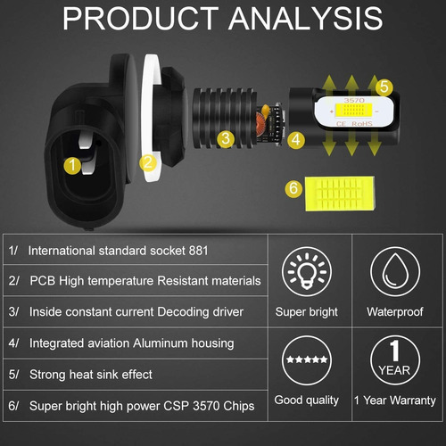 2 Luces Antiniebla Led 881 898 889 Aptas Para Kia Hyundai