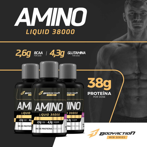 Amino Liquid 38000 + Pré Treino Night Sem Cafeína Bodyaction Sabor Guaraná com Açaí