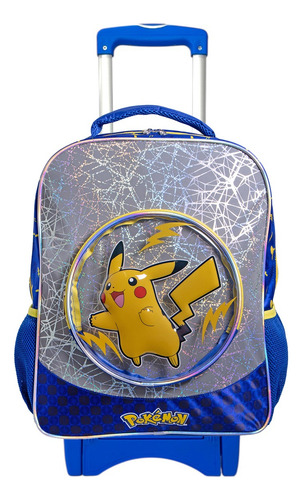 Mochila Pokemon Pikachu Original Ruz Primaria Con Ruedas Azul Liso