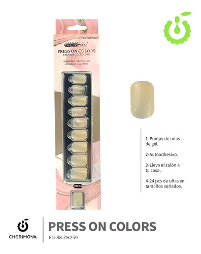 Press On Tips Autoadhesivo Cuadradas Cherimoya 30u Zh259 Zh259