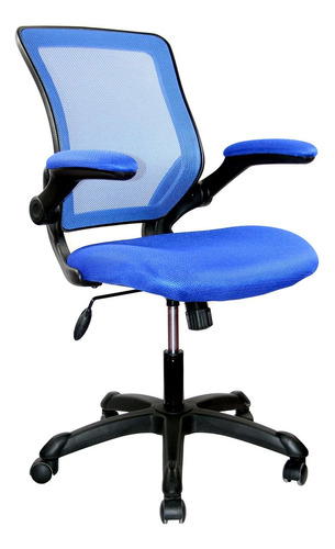 Silla De Oficina De Malla Con Brazos Abatibles. Color Azul