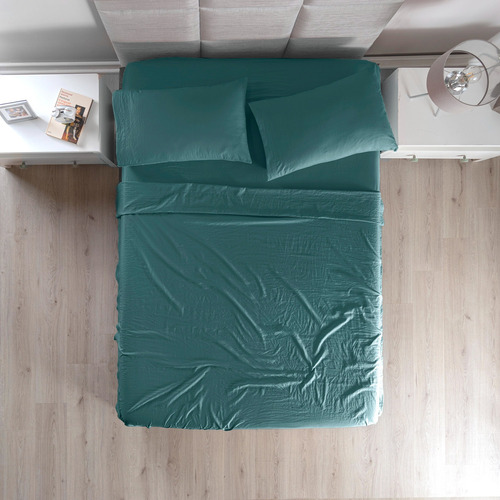 Jgo Sabanas King Size Viasoft Washed Atlantico Vianney 88565 Color Verde Diseño De La Tela Liso