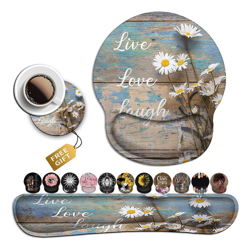 Mouse Pad  Live Laugh Love  + Soporte Ergonomico Y De Taza