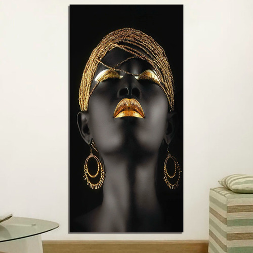 Cuadro Decorativo Black Woman Negra Dorado (120x60 Cm)