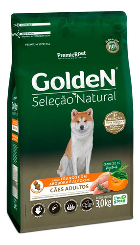 Ração Golden Seleção Natural Cães Adultos Frango com Abóbora & Alecrim 3kg
