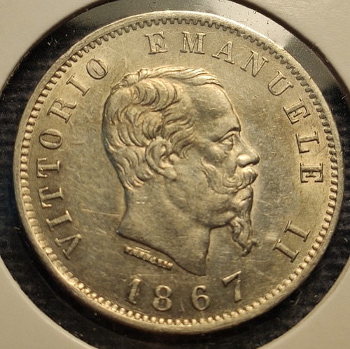 Moneda De Plata Extranjera, 1 Lira 1867. País Italia (Usado)