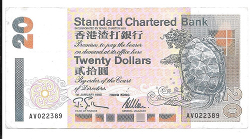 Liquido Billete De Hong Kong.  20 Dólares 1995