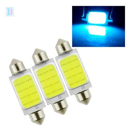 Kit 3 Lampadas Carro Led Torpedo C5w Cob Azul Cristal 42mm