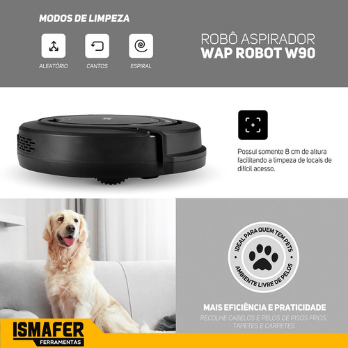 Robo Aspirador De Pó Wap Robot W90 Bivolt 3 Modos De Limpeza