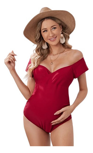 Vestido De Baño / Enterizo / Bikini Rojo Embarazada Escote