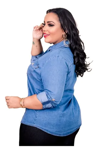 Camisa Blusa Jeans Feminina Outono Inverno P Ao Gg Plus Size