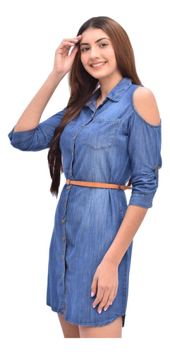 Vestido Daniela Manga 3/4 Jean Denim Botones Arma Tu Look