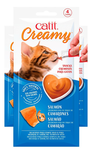 Snack Cremoso Gato Cat It Creamy Salmon Y Camarones 24x10gr