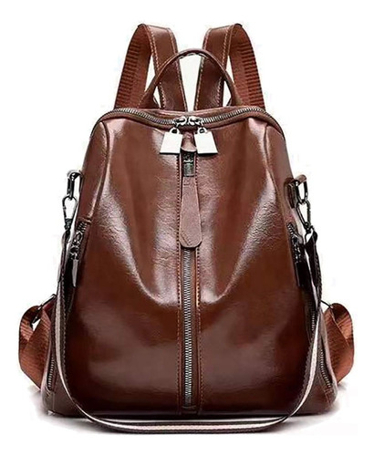 Mochila De Mujer Impermeable Y Antirrobo De Cuero Suave Color Marrón Diseño De La Tela Soft Leather Backpack