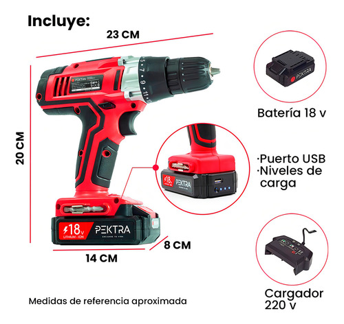 Furadeira de fenda sem fio Pektra PKTCD312 10mm + acessório