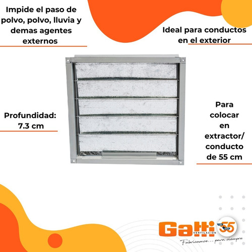 Persiana Metálica Móvil Extractor De Aire 55 Cm Baño/cocina Gatti Ventilación