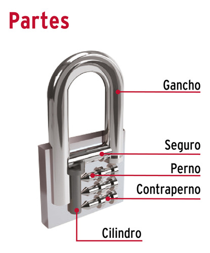 Candado De Hierro, 38mm, Gancho Largo, 43326 Color Gris