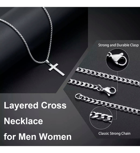 Sjx Collar Cadenas Dijes De Cruz Hombre Acero Inoxidable