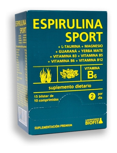 Imagen 1 de 1 de Espirulina Sport - Taurina, Megnesio, Guaraná 150comp Biofit