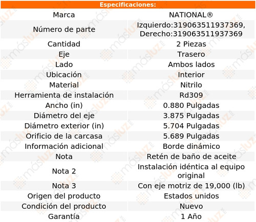 Retenes Rueda Tras Int P/chevrolet T6500 04/09 National