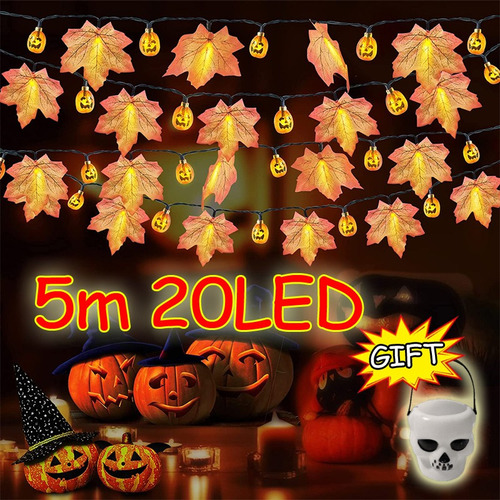 Decoración De Halloween Hojas De Arce Solares Calabaza Luces