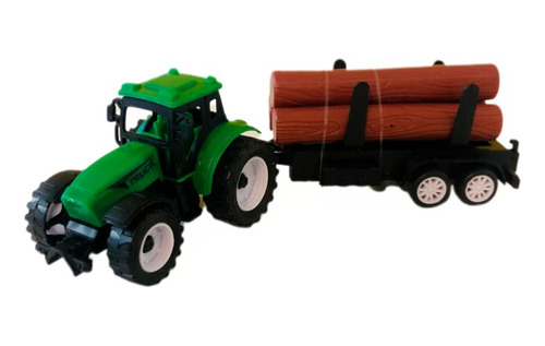 Set Granja Tractor Con Acoplado Y Troncos Regalo Niños