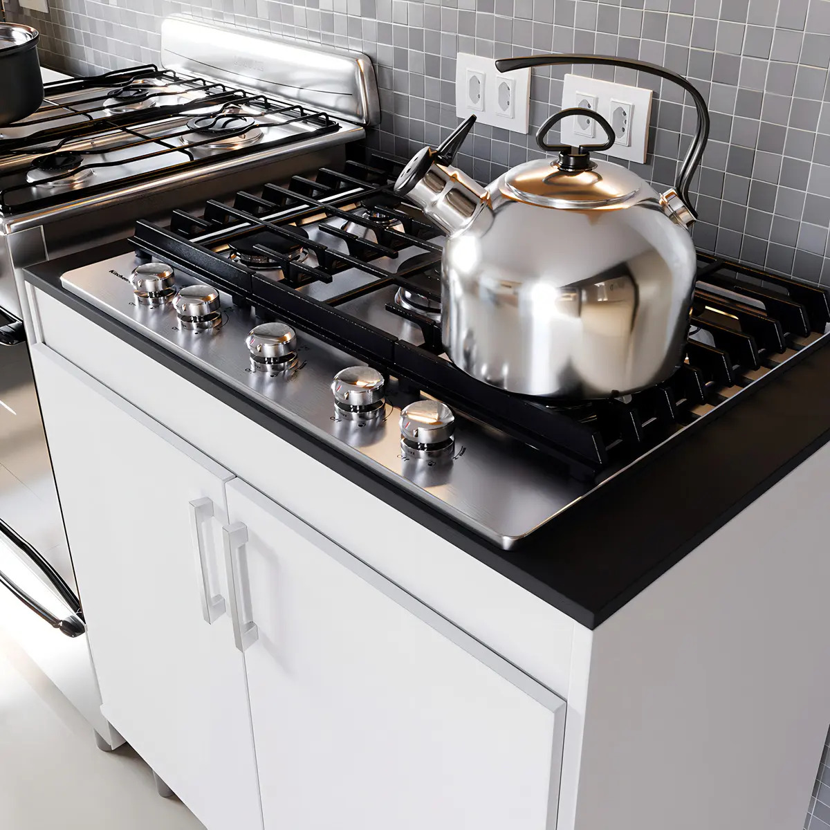 Movelove Balcão Para Cooktop 0,80m 5 Bocas 2 Portas Turim Branco
