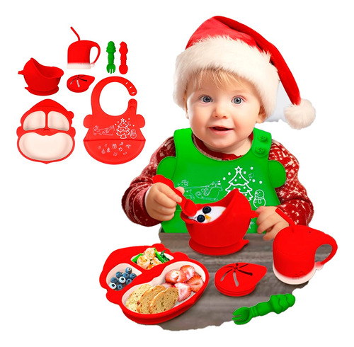 Juego De Alimentación D Silicona Antideslizante Bebe Navidad