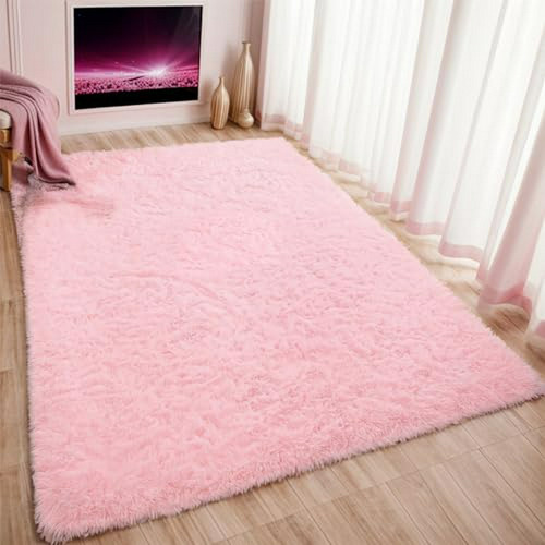 Alfombra Mullida Para Sala De Estar, 3'x5', Rosa