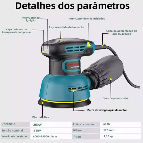 Lixadeira Roto Orbital 350w 5pol Charbs Com 18 Disc