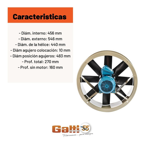Imagen 6 de 10 de Extractor De Aire Axial Industrial 45 Cm P/ Conducto Gatti Ventilación
