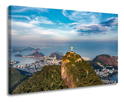 Quadro Tela Grande Decorativo Praia Rio De Janeiro Para Sala Cor Preto Cor da armação Borda infinita