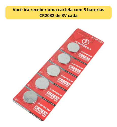 5 Pilhas Bateria Moeda Cr2032 Lítio - 1 Cartela C/5 Unidades