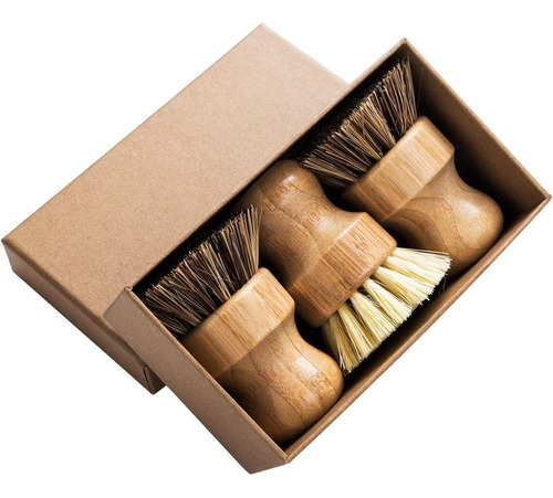Palm Pot Brush- Bamboo Round 3 Packs Mini Dish Brush