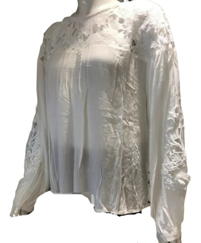 Blusa Importada Rayon Con Bordados Y Guipiur T. Xl  