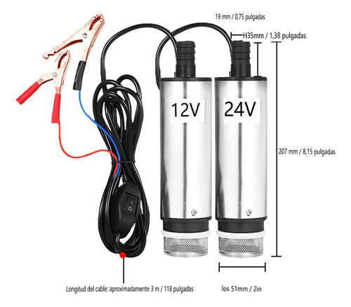 Bomba Sumergible Dc 12 V/24 V Para Bombeo De Agua De Aceite