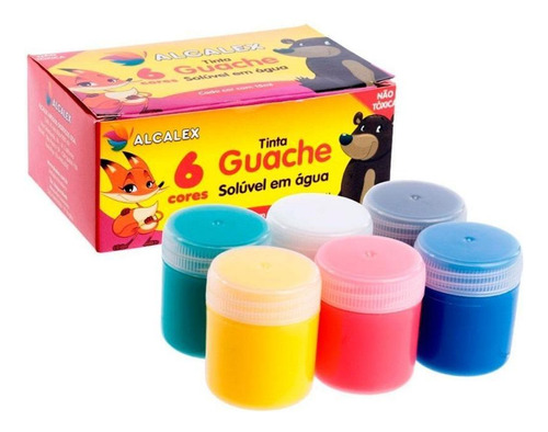 Tinta Guache 15ml Caixa C/06 Cores Alcalex Pintar Escolar