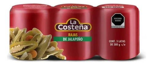 Chiles Jalapeños Rajas La Costeña En Escabeche 3 Pzas 380gr