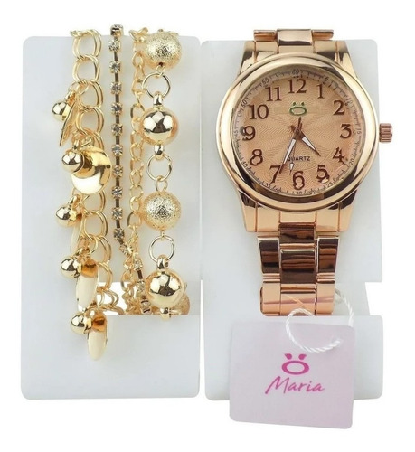 Relógio Feminino Aço Maria Analógico + Pulseira Rma118