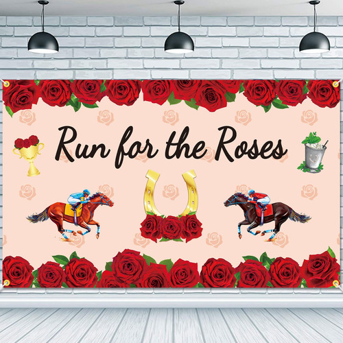 Cartel Fondo Run For The Rose 73 X 43  Pancarta Derby