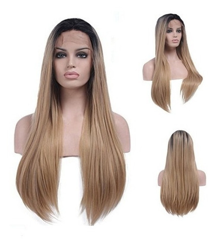 Peruca Front Lace Wig Ombre Hair Loira Lisa Degradê