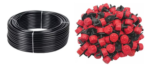 100mts Cañeria Plansa Poliet 1/2 Pulgada + Gotero Rojo 100un