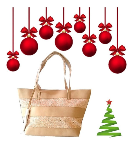 Bolsa Dama Chic&glam Coral Claro A Rayas.