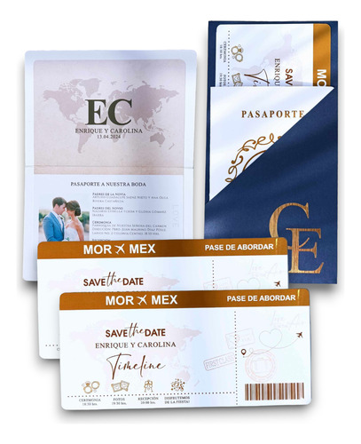 30 Invitaciones Elegante Boda Pasaporte Con Sobre Iniciales