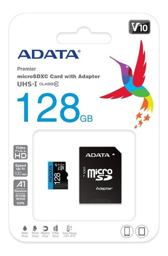 Tarjeta de memoria Adata AUSDX128GUICL10A1-RA1 Premier con adaptador SD 128GB