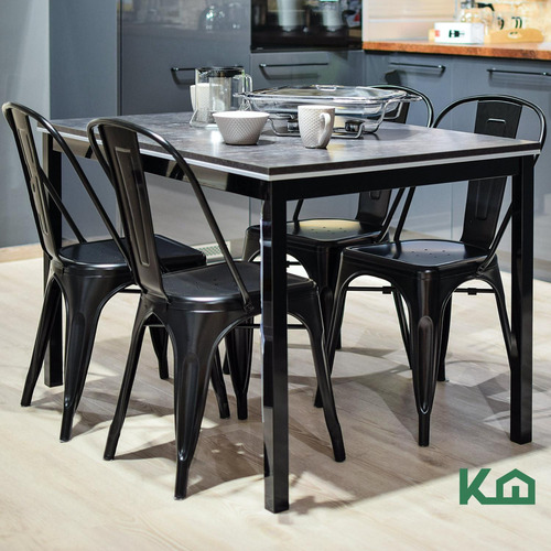 Silla Tipo Tolix De Comedor Color Negro Mate Diseño Vintage Minimalista Exterior Interior Comoda Ergonomica Resistente Kingshouse